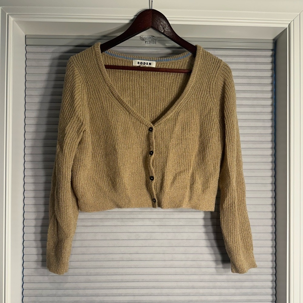 Boden cropped cardigan gold with metallic thread
